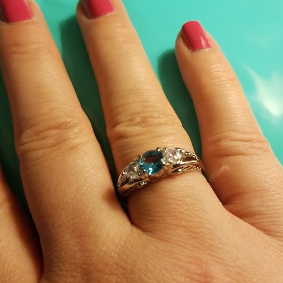 2CT Blue Topez with White Sapphire Sterling Silver - Picture 2 of 5